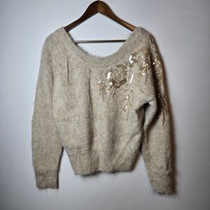 White House Black Market Off-Shoulder Beige Sweater